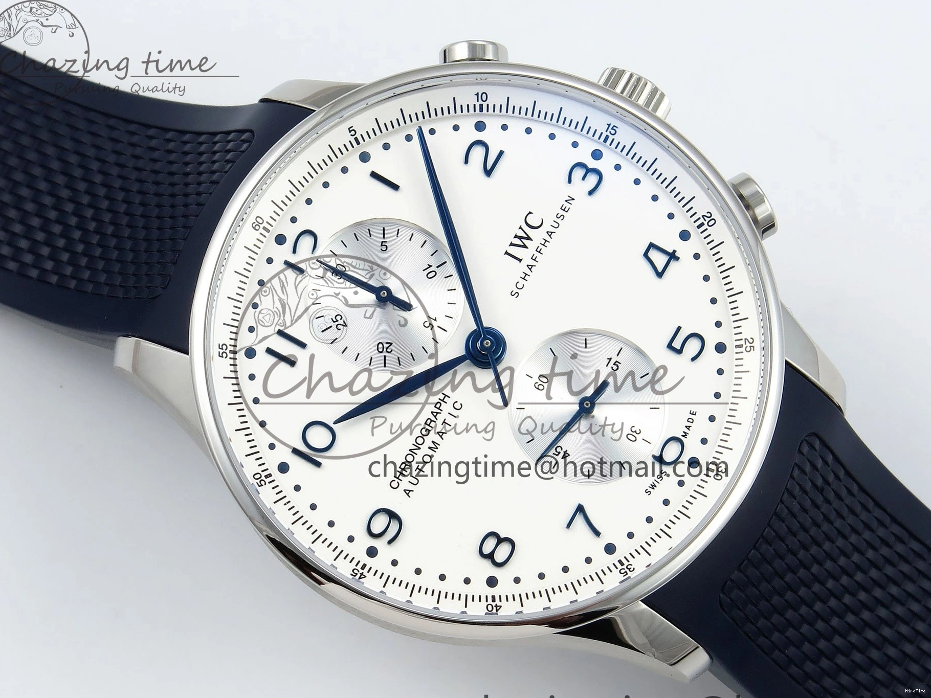MIROTIME 0103 Casual Portuguese Chrono IW3716 Z+F 1:1 Best Edition White Dial on Blue Rubber Strap A 7016